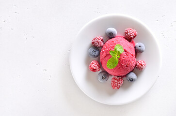 Raspberry sorbet on plate