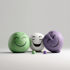 Trzy pozytywne buźki 3D, Przyjaciele, Three positive 3D smiley faces, Friends - AI Generated - obrazy, fototapety, plakaty