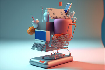 Fototapeta Handel ecommerce - pełen koszyk, Ecommerce - a full shopping cart - AI Generated obraz