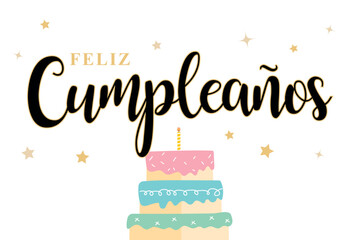 feliz cumpleaños tarjeta de saludo en español - obrazy, fototapety, plakaty