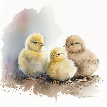Easter baby chicks in watercolor style