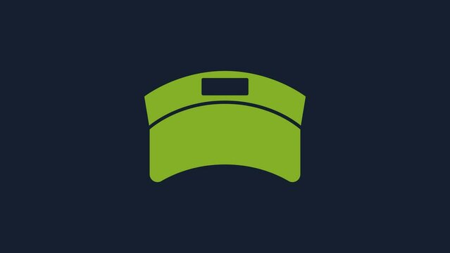 Yellow Sun visor cap icon isolated on blue background. Sport equipment. Sports uniform. 4K Video motion graphic animation