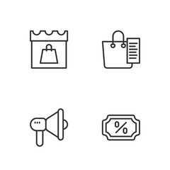 Set line Discount percent tag, Megaphone, Shopping day and list icon. Vector