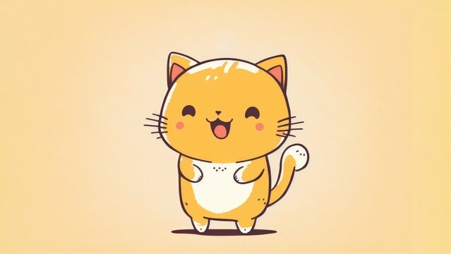 Cute picture with kitten. Cartoon happy little drawn animals