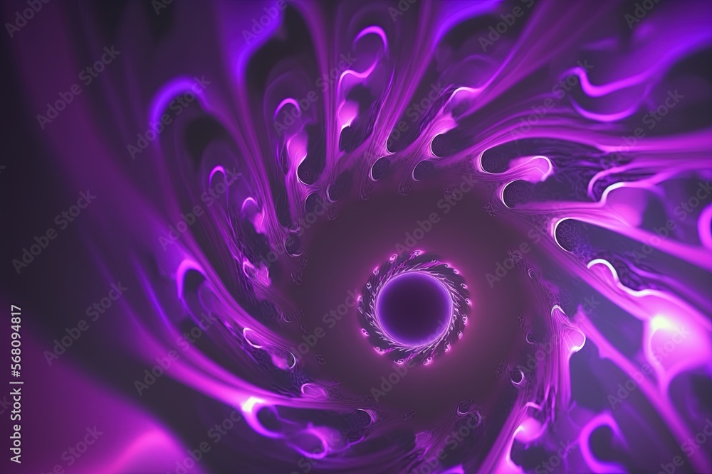 Poster an abstract purple and black background with a circular hole in the middle of the center of the imag