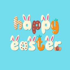 Happy Easter Cute Decorative Phrase. Vector Kids Lettering. Funny Text for Easter Holiday.