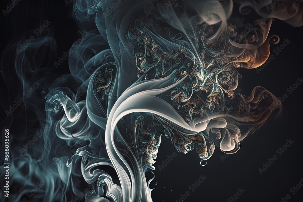 Poster a group of smokes with different colors and shapes on a black background with a black background and