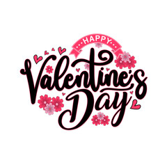 Happy Valentines Day typography background with handwritten calligraphy text, isolated on white background. Vector Illustration.