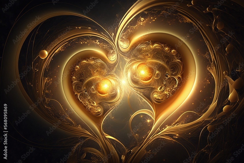 Poster a heart - shaped fractation with a glowing light in the middle of it's center and a swirly pattern o