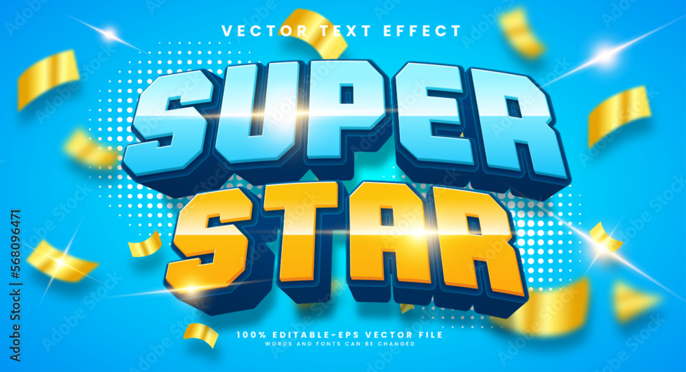 Poster super star 3d editable vector text effect with blue color concept.