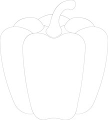 Bell Pepper (Capsicum annuum). Contour drawing (black and white). 