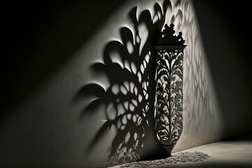 Dark empty scary room, rays of light from the window, dark corridor, moon, moonlight, shadows on the wall. AI