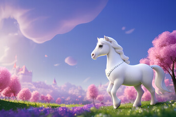 Obraz na płótnie Canvas White fairy horse cartoon illustration 