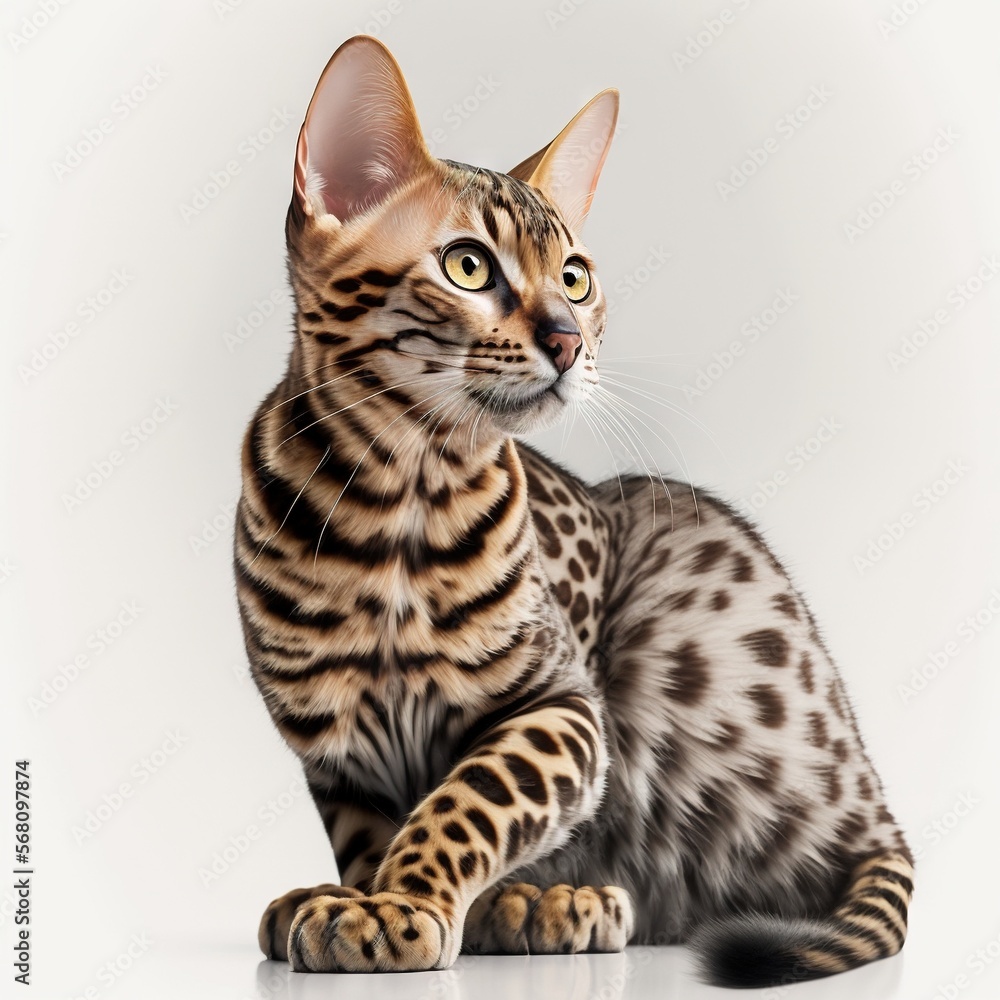 Poster a cat sitting on a white surface looking at the camera with a curious look on its face and chest, wi