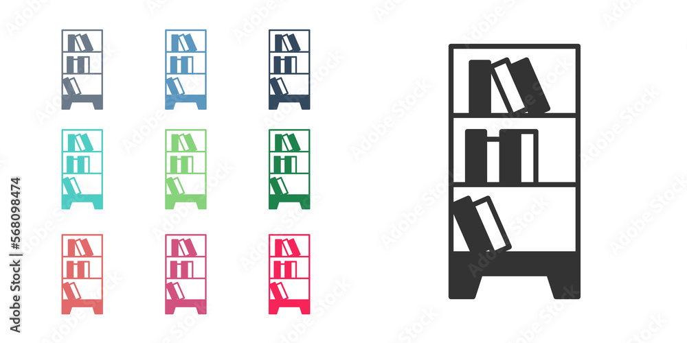 Poster black library bookshelf icon isolated on white background. set icons colorful. vector