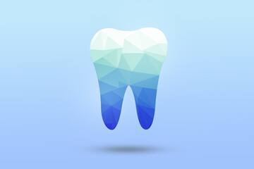 Blue and white tooth with low polygon. 3d Tooth polygonal illustration. Dentistry services mesh and teeth protection concept.