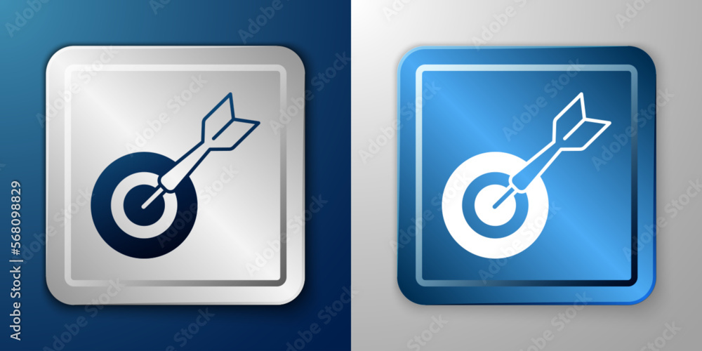 Poster white classic dart board and arrow icon isolated on blue and grey background. dartboard sign. game c