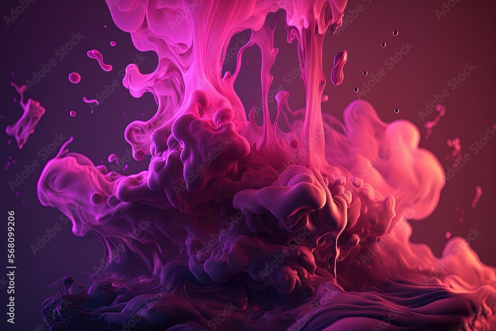 Poster a pink and purple liquid is in the air with a black background and a red and pink background with a 