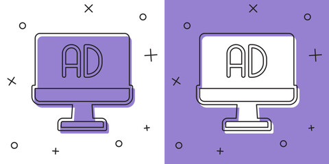 Set Advertising icon isolated on white and purple background. Concept of marketing and promotion process. Responsive ads. Social media advertising. Vector