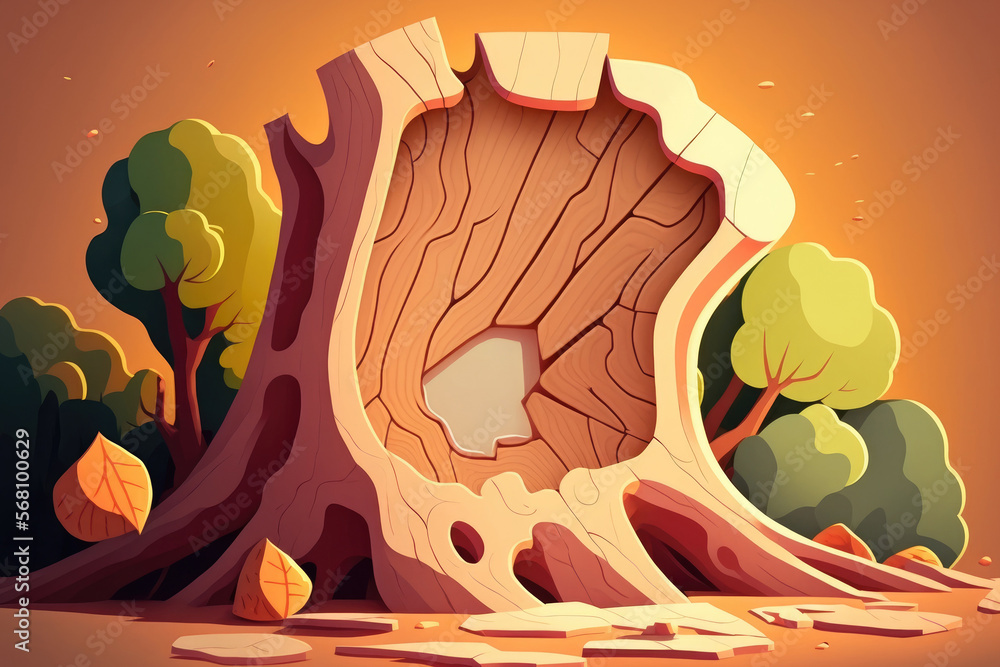 Poster abstract background with a natural chunk of wood. generative ai