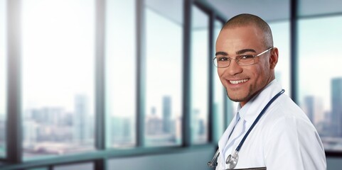 Young doctor hold clipboard in clinic