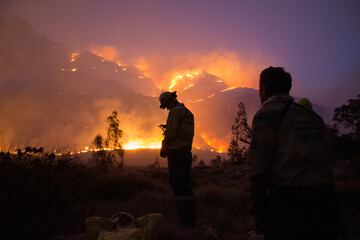 Firefighters Watching Mountain Fire