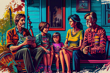 Colourful Family Scene