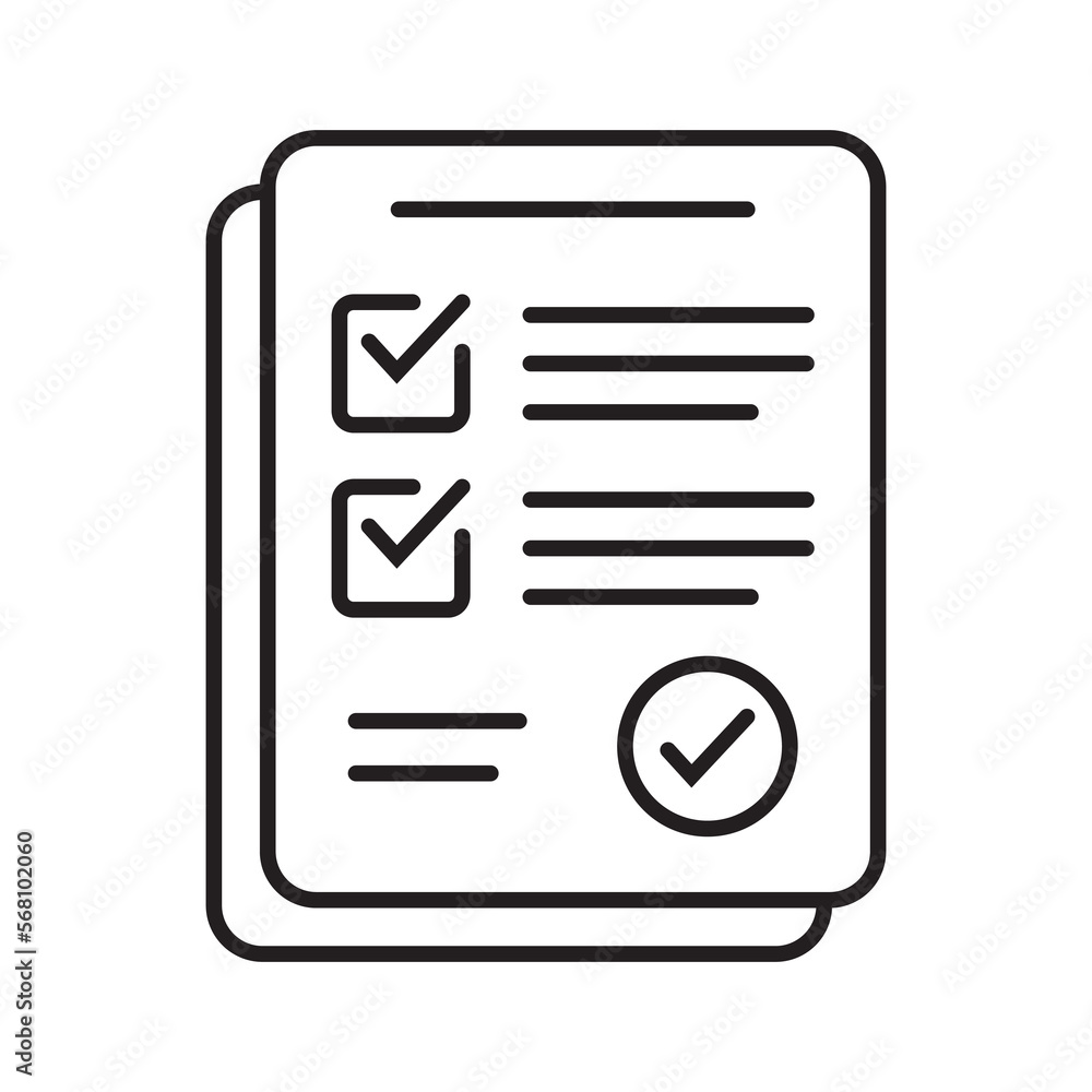 Poster survey icon. questionnaire checklist form. brief, survey or paper exam with check list. report docum