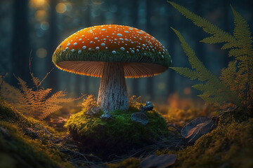 mushroom, forest, autumn, nature, fungus, toadstool, red, amanita, fungi, poisonous, grass, agaric, cap, season, green, macro, plant, white, wood, food, moss, mushrooms, fly agaric, poison, fly