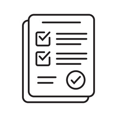 Survey icon. Questionnaire checklist form. Brief, survey or paper exam with check list. Report document with tick or checkmark.