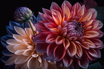 Beautiful And Colorful Illustration Of The Dark Dahlias Flower (Generative AI)