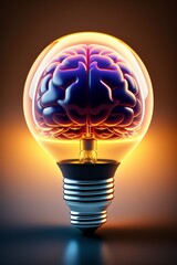 Glowing bulb with brain