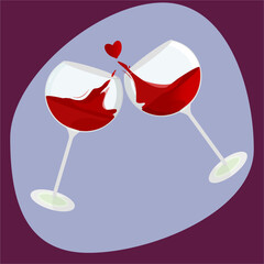 Glasses of wine , romantic diner , wine , valentine day
