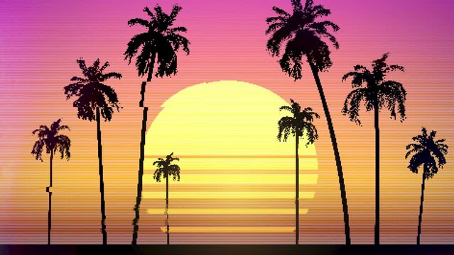 Synthwave glitch background - palm trees