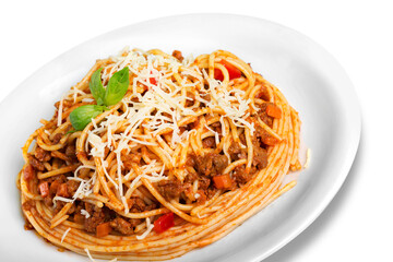 pasta with meatballs and parsley with tomato sauce
