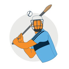 Illustration of Irish hurling player prepare to hit a sliotar ball with a hurl wooden bat. Traditional sport played in Ireland. Celtic and Gaelic sport. - obrazy, fototapety, plakaty
