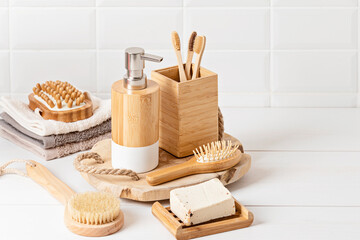 Bathroom styling and organization. Organic lifestyle and skin care products. Modern minimal design...