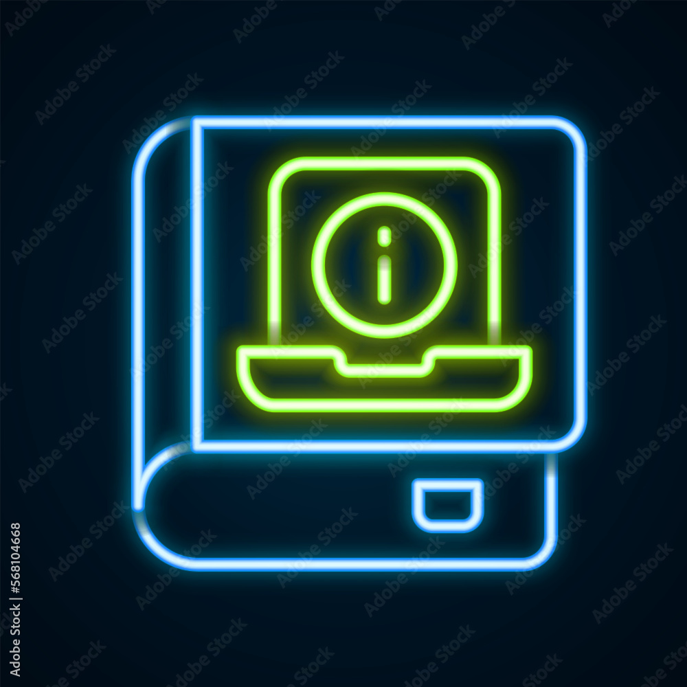 Poster glowing neon line user manual icon isolated on black background. user guide book. instruction sign. 