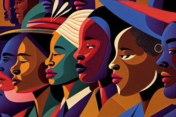 Black History Month Abstract Togetherness African American Black Ethnicities Marching Celebrate Community Strength Activism Equality Diversity