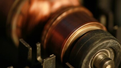 rotor, turbine, electric motor rotates, copper close-up