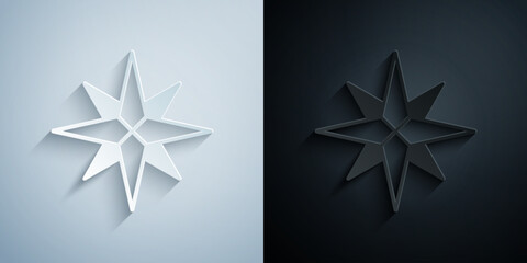 Paper cut Wind rose icon isolated on grey and black background. Compass icon for travel. Navigation design. Paper art style. Vector