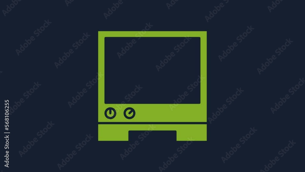 Poster yellow voice assistant icon isolated on blue background. voice control user interface smart speaker.