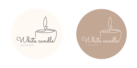 Line art isolated candle logo - calming light, one line vector illustration on white background.