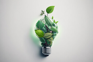 Obraz na płótnie Canvas Green eco friendly leaf light bulb