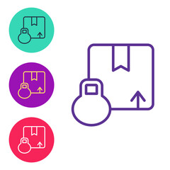 Set line Carton cardboard box icon isolated on white background. Box, package, parcel sign. Delivery and packaging. Set icons colorful. Vector