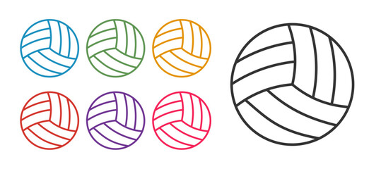 Set line Volleyball ball icon isolated on white background. Sport equipment. Set icons colorful. Vector