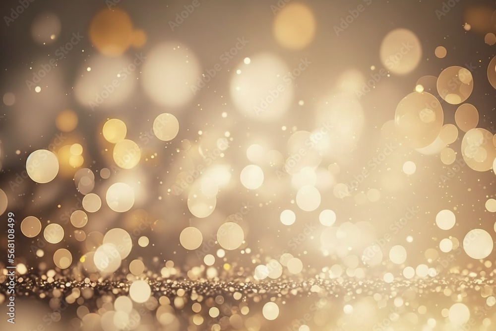Poster a blurry image of a gold and white background with small circles of light on the top of the blurry i