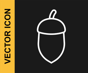 White line Acorn icon isolated on black background. Vector