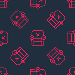 Red line Armchair icon isolated seamless pattern on black background. Vector