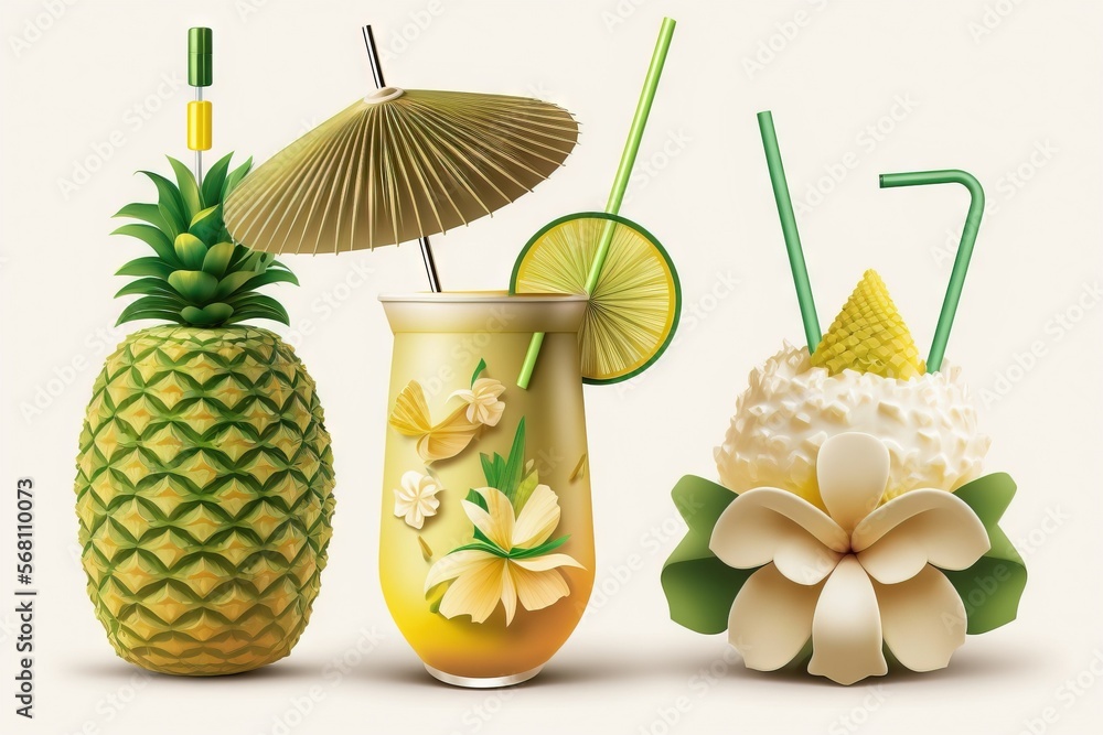 Aufkleber a group of three different types of drinks with straws and umbrellas
